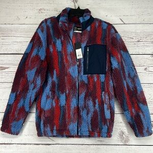 Men’s Full Zip Polar Fleece Sweatshirt Original Use Dark Blue Camo Print XS NWT